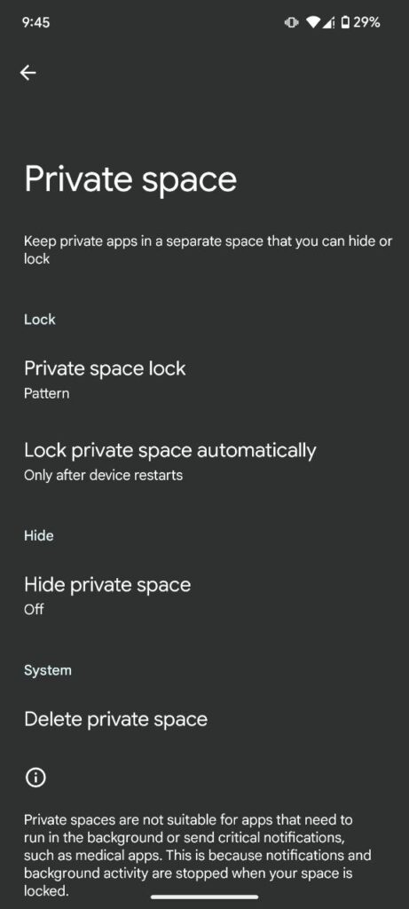 Private-Space-settings